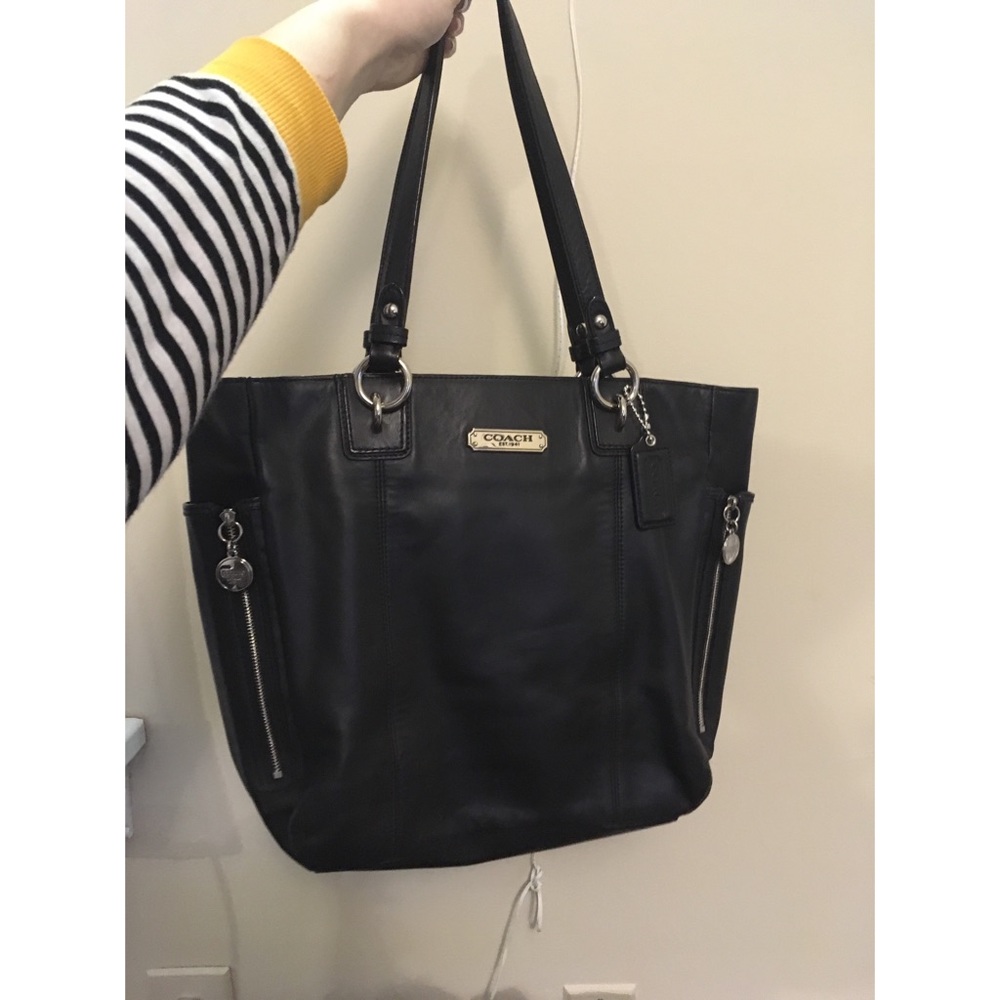 Coach black leather tote